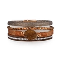 Μποέμ πολυεπίπεδο δερμάτινο βραχιόλι με κρύσταλλο druzy και μαγνητικό κούμπωμα - Σκούρο Καφέ Στυλ (SZ00303-1)