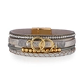 Multilayer leather wrap bracelet with golden figure-eight infinity link and magnetic clasp - Grey Silver Gold (SZ00302-1)