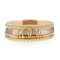 Bohemian multi-layer leather bracelet with gold interlocking rings and magnetic clasp - Beige Gold (SZ00302-2)