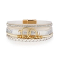 Detail of white leather wrap bracelet with golden infinity rings and magnetic buckle - White Gold (SZ00302-3)