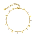Cadena de pierna chapada en oro de 18K con lentejuelas y colgantes de circonita - Estilo Colgante de Disco Redondo Y Zirconia (KA0021) / Chapado en oro 18K