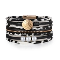 Bracelet multicouche bohème en cuir avec imprimé léopard, perles et fermoir aimanté - Style Perle Multicouche Noir Léopard (SZ00300-4)