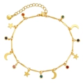 Bohemian 18K vergulde enkelband met kleurrijke ster- en maanhangers en een verstelbare ketting - Ster Maan Gekleurde Edelsteen Stijl (KA0054) / 18K