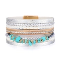 Bracelet bohème multicouche en cuir avec turquoises et fermoir magnétique à strass - Style Strass Turquoise Multicouche (SZ00297-2)