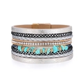Bracelet bohème multicouche en cuir avec turquoise, strass et fermoir magnétique - Style Tressé Turquoise Multicouche (SZ00297-3)