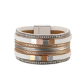Macro view of multi-layer leather bracelet featuring rhinestone chains and magnetic closure - Off White