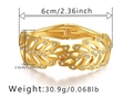 Detail showing leaf bracelet dimensions 6cm diameter and 2.6cm width in gold - Gold Hollow Leaf Rhinestone Style (SZ60471)