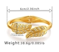 Detailed view of golden leaf bangle with crystals, showing 6cm diameter and 38.6g weight - Gold Double Leaf Symmetric Rhinestone Style (SZ60485)