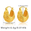 Detail view of 18K gold plated brass earrings featuring a woven birdcage hollow design - Complex Hollow Woven Style (KE0376)
