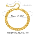 Detail view of golden curb chain bracelet with 17cm length and 6cm extension chain - Hollow Circle Double Stitching Chain (KB0147)