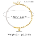 Technische Zeichnung der Perlen- und Büroklammerkette mit 42cm Längenangabe im Detail - 18K-Gold / Fünf-Perlen-Stitching-Stil (KN0104)