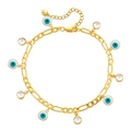 Bracelet de cheville plaqué or 18K avec perles œil grec et cristaux brillants - Style Œil Bleu Zirconium (KA0096-1)