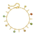 Bracelet de cheville doré 18K avec marguerites colorées en émail et perles blanches - Style de Chaîne en Or Marguerite Multicolore (KA0137) / Or 18 carats