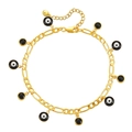 Bracelet de cheville Figaro doré avec breloques Œil maléfique et pierres noires facettées - Style Œil Noir Zirconium (KA0096-1)