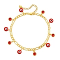 Bracelet de cheville Figaro doré avec pendentifs mauvais œil rouges et cristaux - Style Œil Rouge Zirconium (KA0096-3)
