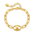 Élégant bracelet à maillons trombone doré avec boucle nez de cochon et fermoir mousqueton - Style Chaîne Trombone Nez de Porc Doré (KB0323) / 18K