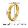 Detail view of golden wide hinged bangle with matte finish showing size 6cm and width 1.3cm - Gold Brushed Wide Style (SZ60601-1)