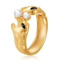 Detalle de brazalete de cabeza de leopardo dorado con esmalte, perlas y bisagra de resorte - Estilo Jirafa Pulida Dorada (SZ60604-3)