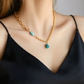 18K vergulde messing ketting met turquoise hanger en gemengde schakelketting - Gemengde Ketting Waterdruppel Turkoois (KN0161)