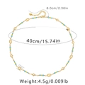 Detail view of colorful evil eye crystal beaded necklace with size measurements in inches - Hollow Disc Clover Style (KN0261-2)