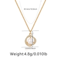 Detailed size chart of a gold heart pearl necklace with zircon inlay and dimensions - Double Halo Artificial Pearl(KN0294) / 18K Gold