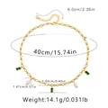 Detailed size chart of a gold necklace with emerald glass stones and freshwater pearls - Green Gemstone Pearl Necklace (KN0328)