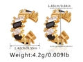 Detailed dimensions of gold plated butterfly ear cuffs with zircon stones and weight info - Rectangular Black and White Zirconia Style (KE1128)