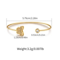 Detailed view of gold plated butterfly bracelet with zircon inlay and product dimensions - Butterfly and Round Diamond (KB0524)