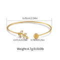 Detailed view of adjustable gold bangle with leaf pattern and round charm showing measurements - Three-Leaf and Round Disc Design (KB0527)