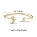Detail view of gold sunflower open bracelet with dimensions and product weight specifications - Sunflower and Diamond Asymmetric Design (KB0532)