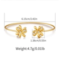 Detail view of gold floral open bangle with dimensions and sparkling zircon accents - Symmetric Five-Petal Flower Design (KB0531)