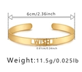 Detailansicht eines goldenen Armreifs mit WISH-Schriftzug und 6 cm Durchmesser Maßen - WISH Stil (KB0489-3) / Innendurchmesser 6cm