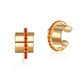 Golden C-shaped ear bone cuff with orange zircons and polished metallic finish - Orange Red Zirconia (KE1135-1)
