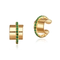 Close-up of gold C-shaped ear cuffs with micro-pave emerald green zircon stones - Emerald Green Zirconia (KE1135-2)