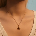 Elegant 18K gold plated flower necklace with cubic zirconia on a minimalist cable chain - Gold Glossy Five-Petal Flower (KN0362)