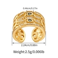 Dettagli dimensionali dell'anello dorato con pietre verdi e micro-intarsi di zirconi - Aperto Regolabile / Stile Pietra Verde a Doppia Goccia Intrecciata Cava (KR0094) / Oro