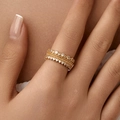 Elegant gold-plated multi-layer ring featuring pavé cubic zirconia and beaded edges - Adjustable Open / Multi-layer Crown Wave Style (KR0055) / Gold
