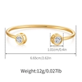 Detailed view of 18K gold plated open cuff bracelet with round zircon measurements - Large Round Inlaid Stone (KB0571)