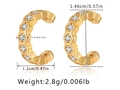 Detailed view of gold plated honeycomb ear cuff with dimensions and cubic zirconia studs - Honeycomb Hexagon Rhinestone Style (KE1010)