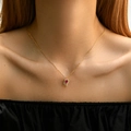 18K gold-plated O-chain necklace featuring a leaf pendant with a red heart-shaped gemstone - Red Heart Leaf Style (KN0249)