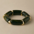 Close-up of green marble resin bracelet featuring gold polished metal connectors - Dark Green Marble (AB0006-7)