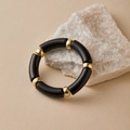 Detail of bohemian acrylic tube bracelet with black gloss and gold metal beads - Bright Black (AB0008-28)