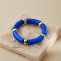 Detail of blue acrylic tube beads and gold spacers on bohemian stretch bracelet - Royal Blue (AB0008-25)