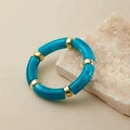 Detail of bohemian blue marble resin stretch bracelet with gold metallic spacer beads - Bright Blue (AB0008-22)