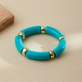 Close-up of Bohemian stretch bracelet with turquoise resin beads and gold spacers - Turquoise Green (AB0008-23)