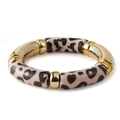 Modern elastic bracelet with polished gold segments and cream heart-shaped leopard print - Heart Leopard Style (AB0009-8) / Cream