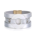 Multilayer silver PU leather bracelet with white circular ring and magnetic clasp - Silver (SZ00115-2)
