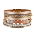 Pulsera bohemia multicapa de cuero oro rosa con diamantes de imitación y cuentas de cristal - Oro Rosa (SZ00280-3)
