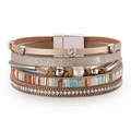 Détail du bracelet bohème en cuir avec cristaux incrustés et perle d'eau douce - Style Tissé Arc-en-ciel Marron (SZ00347-1)