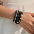 Pulsera bohemia de múltiples capas con cuentas de cristal negro y detalles de cuero - Negro (SZ00280-1)